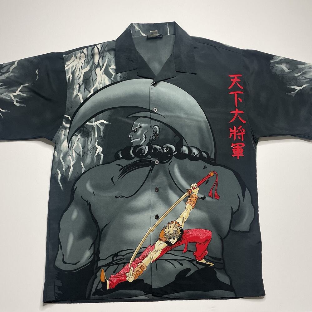 Vtg 90's Anime All Over Print Button Shirt Mens XL Town Brand Short Sleeve